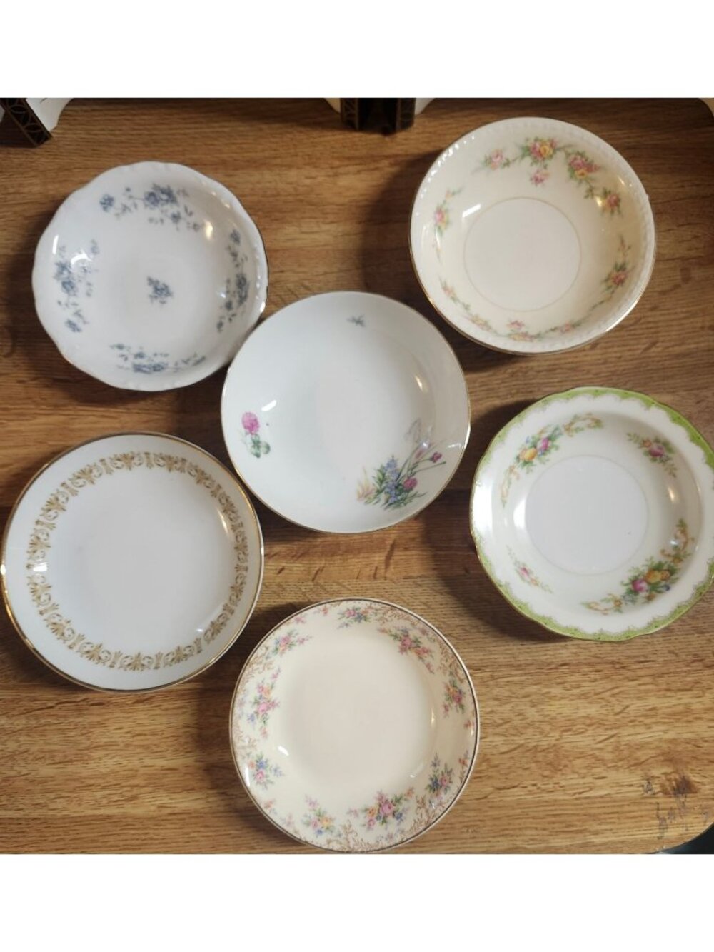 6- Mismatched Floral Fine China ~5.5" Berry Dessert Bowls Porcelain Eclectic